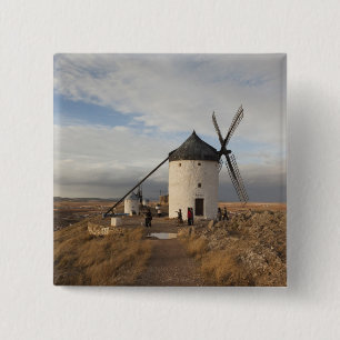 Antique La Mancha windmills, with visitors 15 Cm Square Badge