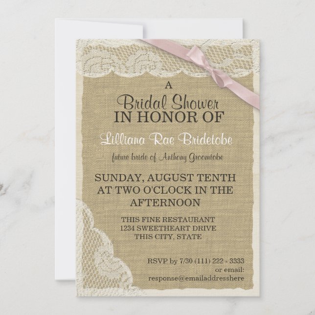 Antique Lace and Pink Bow Bridal Shower Invitation (Front)