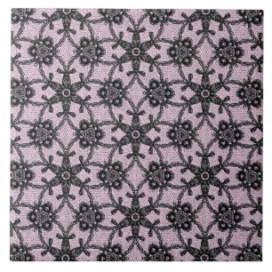 Antique lace - black and ice pink ceramic tile