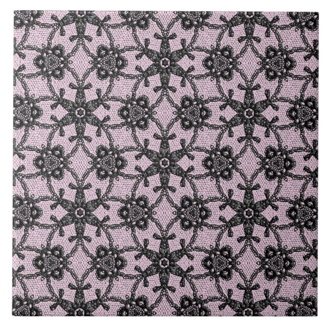 Antique lace - black and ice pink ceramic tile (Front)