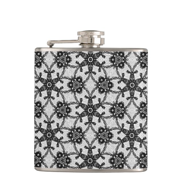 Antique lace - black and white hip flask (Front)