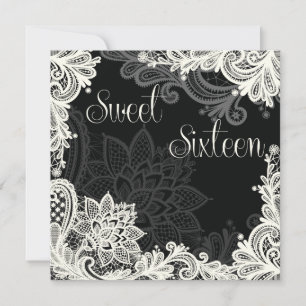 Antique Lace Black Sweet Sixteen Party Invitatio Invitation