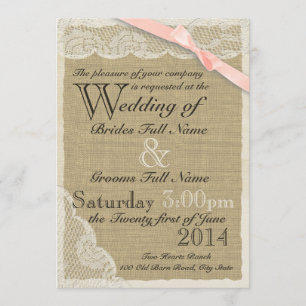 Antique Lace Blush Bow Country Wedding Invitation