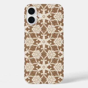 Antique lace - cream and brown iPhone 16 plus case