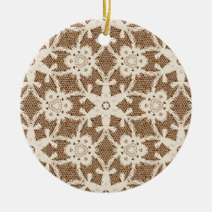 Antique lace - cream and brown ceramic tree decoration