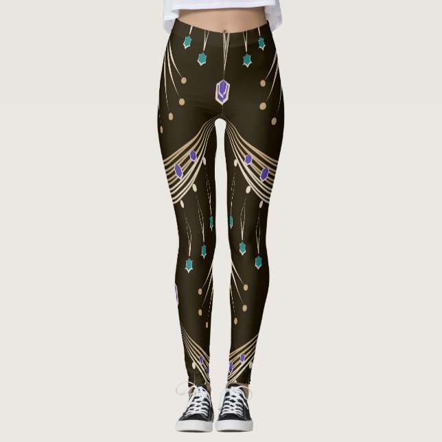 Antique lace, geometric seamless pattern. leggings (Front)