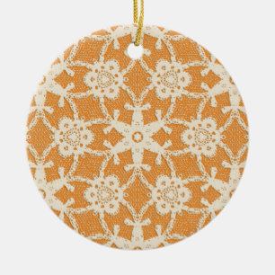 Antique lace - orange and cream ceramic ornament