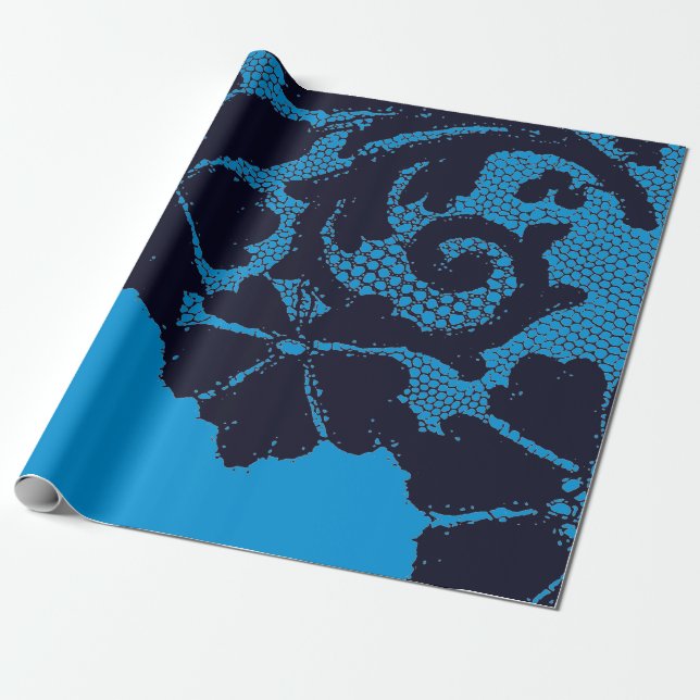 ANTIQUE LACE PATTERN GIFT WRAPPING WITH BLUE PAPER (Unrolled)