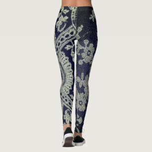 ANTIQUE LACE PATTERN LEGGINGS BLUE AND GRAY