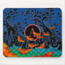 ANTIQUE LACE PATTERN ORANGE BUTTERFLIES MOUSE PAD