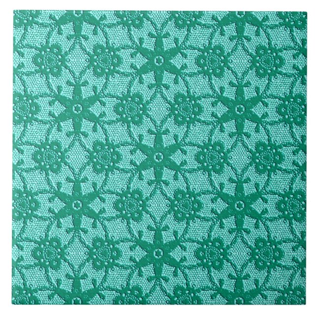Antique lace - turquoise and aqua ceramic tile (Front)
