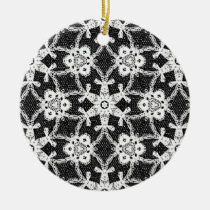 Antique lace - white and black ceramic tree decoration