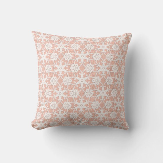 Antique lace - white and peach cushion (Front)