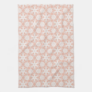 Antique lace - white and peach tea towel