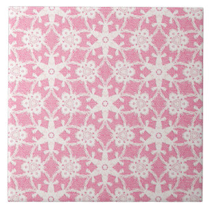 Antique lace - white and rose pink ceramic tile