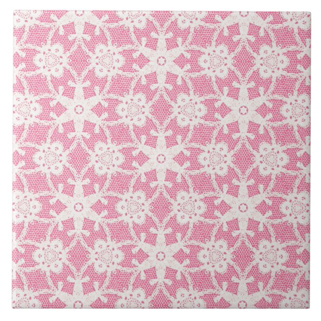 Antique lace - white and rose pink ceramic tile (Front)