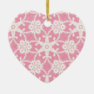 Antique lace - white and rose pink ceramic tree decoration