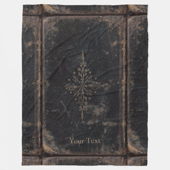 Antique Leather Book Gold Leaf Fleece Blanket (Front)