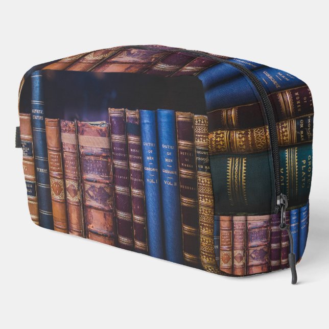 Antique Leather Book Spines Library Dark Academia Dopp Kit (Right Corner)