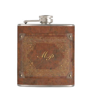 Antique Leather Look with Initials Hip Flask
