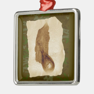 Antique Leather Powder Flask Metal Tree Decoration