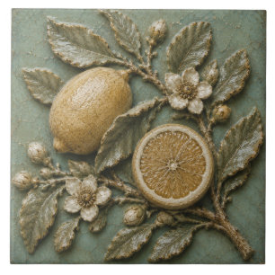 Antique Lemon Branch Botanical Faux Relief Ceramic Tile