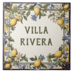 Antique Lemon Custom House Name Plate Plaque Sign Ceramic Tile<br><div class="desc">custom house name plate, personalised house name plaque, personal customised text sign, lemon farm casa ceramic tile, mediterranean green yellow lemons fruit, traditional portuguese spanish nature, last family name surname, italian farmhouse home signage, decorative antique rustic farming villa, blue and white vintage art</div>