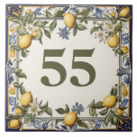 Antique Lemon Door House Number Plate Plaque Sign Ceramic Tile<br><div class="desc">custom door house number plate, personalised house no plaque, personal customised text sign, lemon farm casa ceramic tile, mediterranean green yellow lemons fruit, traditional portuguese spanish nature, postage mailing mail post address, italian farmhouse home signage, decorative antique rustic farming villa, blue and white vintage art</div>