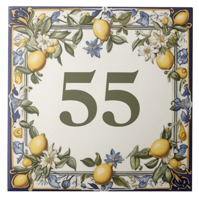 Antique Lemon Door House Number Plate Plaque Sign Ceramic Tile (Front)