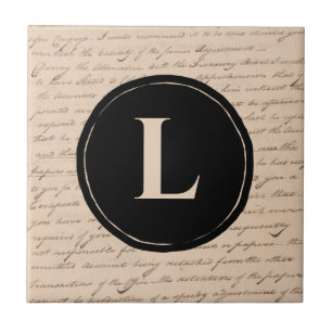 Antique Letter Monogram Initial Script Writer Ceramic Tile