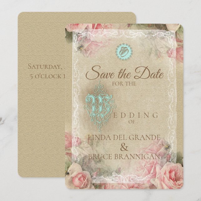 Antique Letter - Save The Date Card (Front/Back)