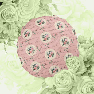 Antique Lettering Vintage Roses  Round Cushion