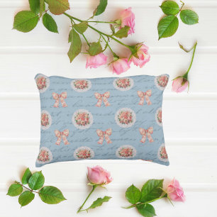 Antique Lettering Vintage Roses Toile Bows Decorative Cushion