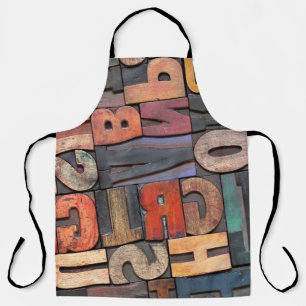 antique letterpress ing blocks with colour ink pat apron