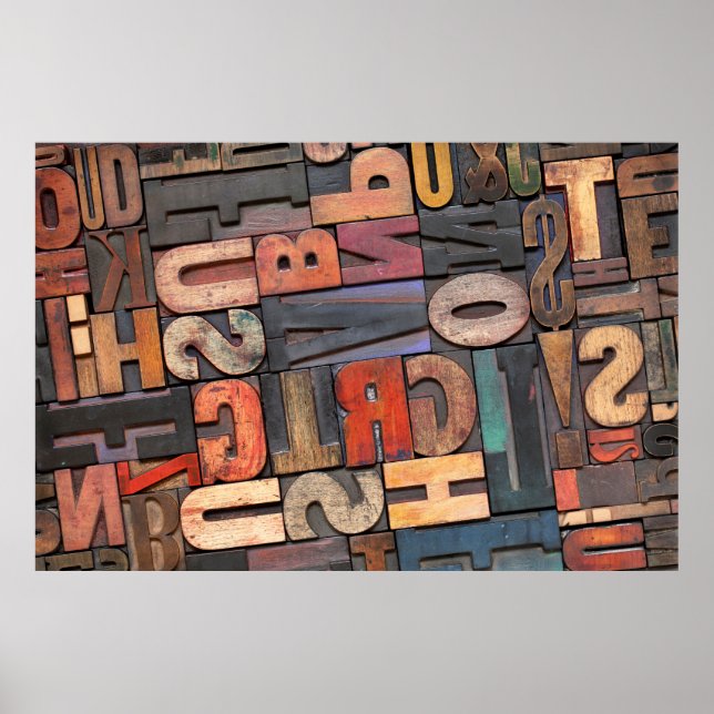 antique letterpress ing blocks with colour ink pat poster (Front)