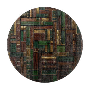 Antique Library Bookshelf Green Gold  Cutting Board