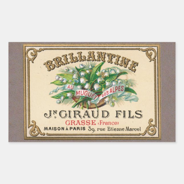 Antique Lily of the Valley French Perfume Rectangular Sticker (Front)