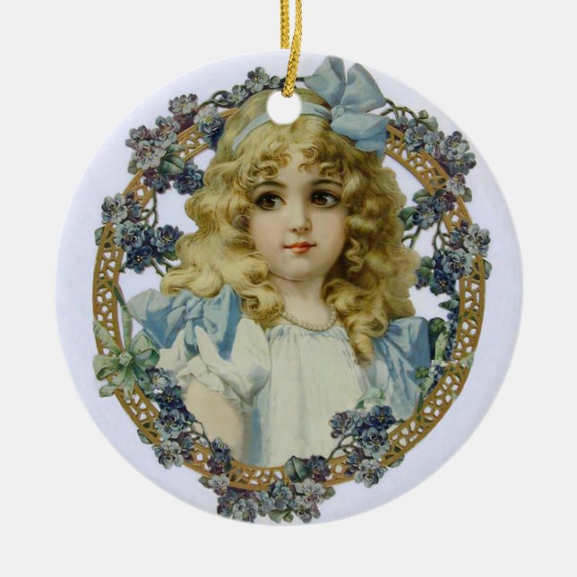 Antique Little Girl Child Portrait Beautiful Ceramic Ornament (Front)