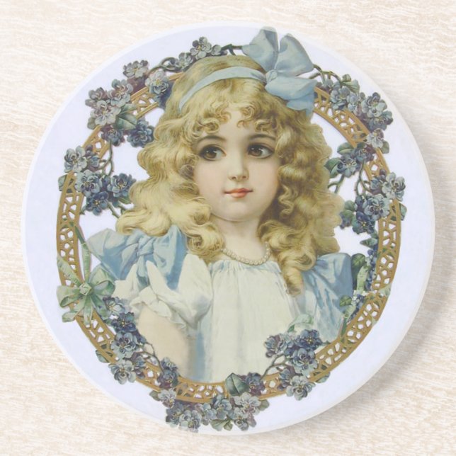 Antique Little Girl Child Portrait Beautiful Coaster (Front)
