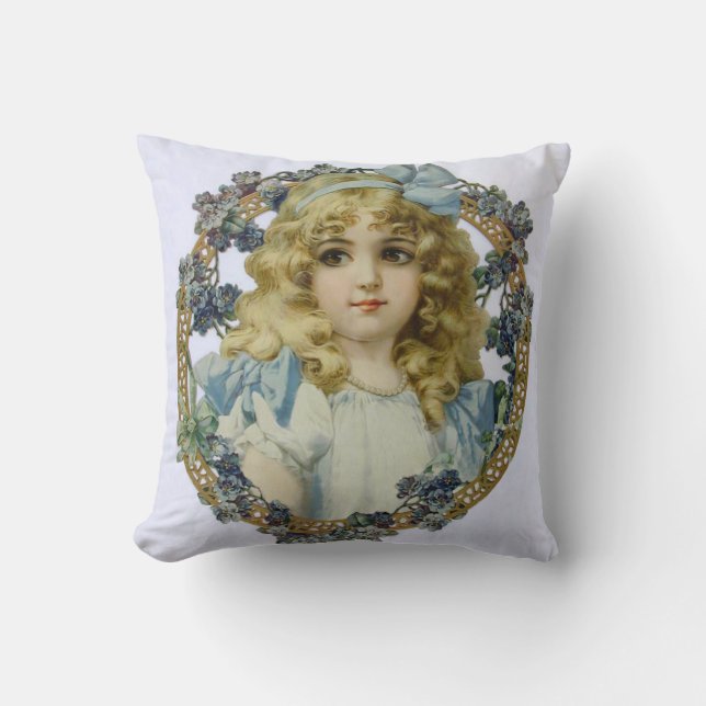 Antique Little Girl Child Portrait Beautiful Cushion (Front)