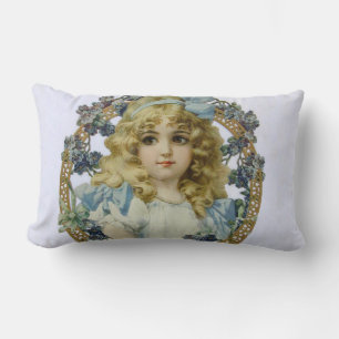 Antique Little Girl Child Portrait Beautiful Lumbar Cushion