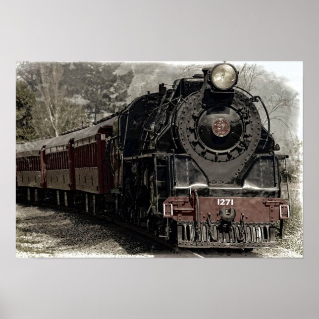 Antique Locomotive Steam Engine Train Poster (Front)