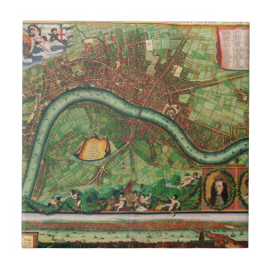 Antique London Street Map by Johannes de Ram, 1689 Ceramic Tile