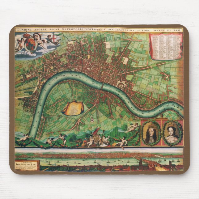 Antique London Street Map by Johannes de Ram, 1689 Mouse Pad (Front)