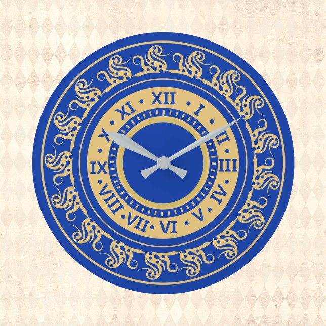 Antique Look Deep Blue and Gold Mediaeval Numbers Large Clock (Creator Uploaded)