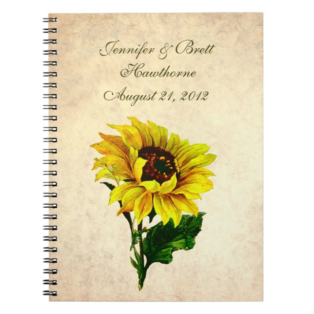 Antique Look Sunflower Wedding Guest Book (Front)