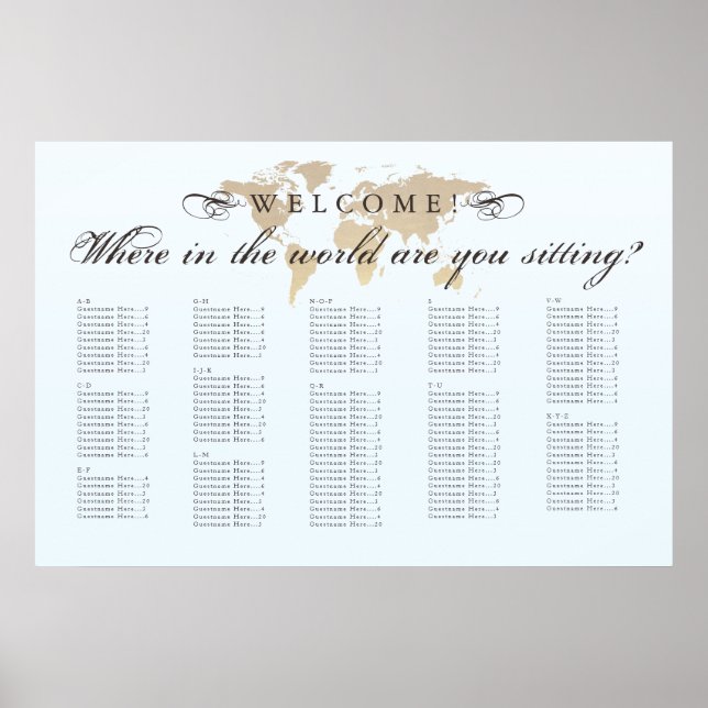 Antique Look Where in the World Seating Chart (Front)