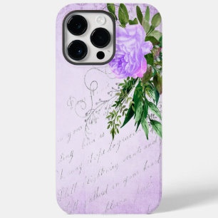 ANTIQUE LOOKING LAVENDER SCRIPT & FLOWERS iPhone 14 PRO MAX CASE