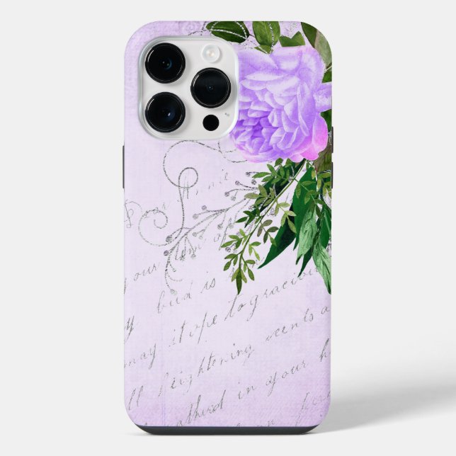 ANTIQUE LOOKING LAVENDER SCRIPT & FLOWERS iPhone CASE (Back)
