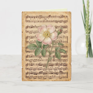 Antique Looking Sheet Music Delicate Floral Art Card